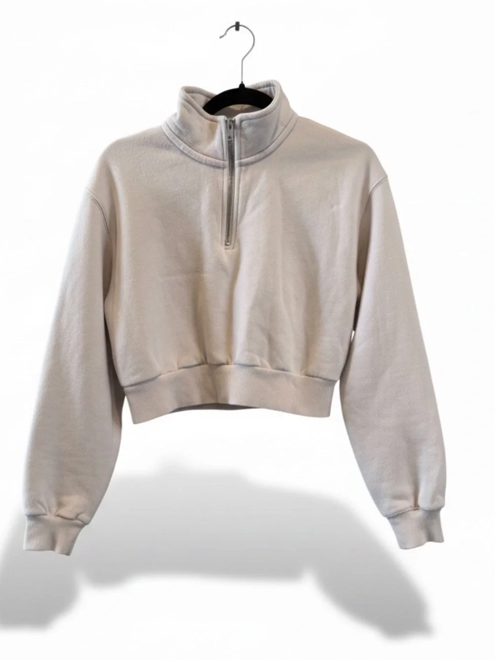 TNA Cropped Half-Zip Pullover Sweatshirt - Light Beige - Picture 1 of 6
